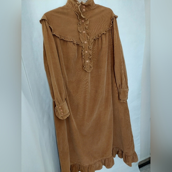 Vintage Ralph Lauren Prarie Revival Brown Corduroy Dress - Picture 1 of 8